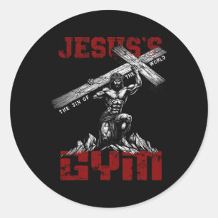 Christian Workout Tee Jesus's Gym Bodybuilder Moti Classic Round Sticker