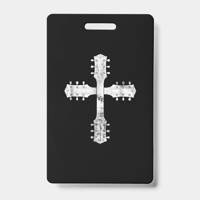 christian worship team guitar cross ID badge (Front)