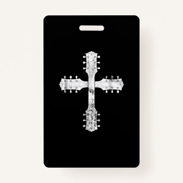 christian worship team guitar cross ID badge (Front)