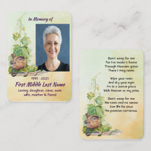 Christian Wren Bird Vineyard Memorial Keepsake Business Card