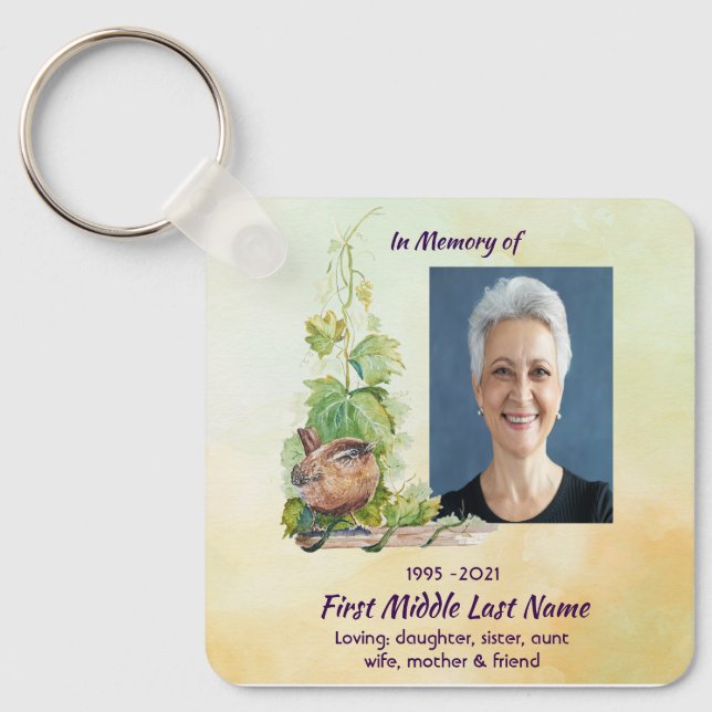 Christian Wren Bird Vineyard Memorial Keepsake Key Ring (Front)