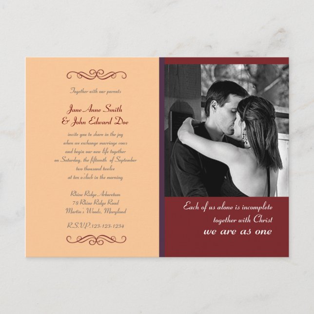 Christian Yellow & Red Custom Wedding Invitation Postcard (Front)