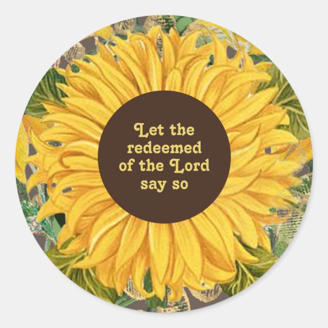 Christian Yellow Sunflower Redeemed of Lord Classic Round Sticker (Front)