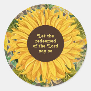 Christian Yellow Sunflower Redeemed of Lord Classic Round Sticker
