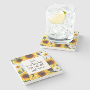 Christian Yellow Sunflowers White Daisies  Stone Coaster