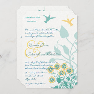 Christian Yellow & Teal Invitation Hummingbirds