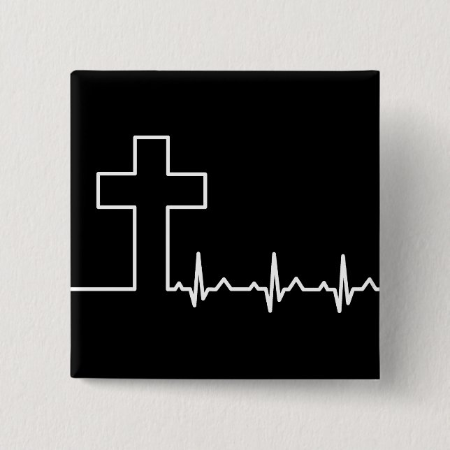 Christians Cross Heartbeat Life EKG ECG 15 Cm Square Badge (Front)