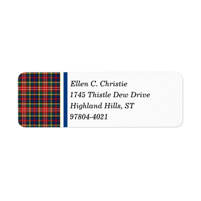 Christie Clan Bright Colourful Scottish Tartan Return Address Label (Front)
