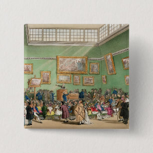 Christie's Auction Room, aquatinted by J. Bluck 15 Cm Square Badge