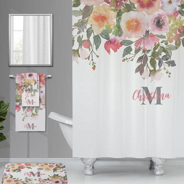 Christina Pink Watercolor Floral Shower Curtain (Creator Uploaded)