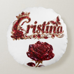 Christina Ruby Crystal Luxury Name Round Cushion