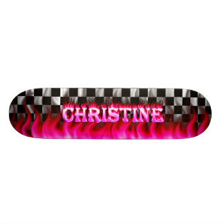 Christine skateboard pink fire and flames design.