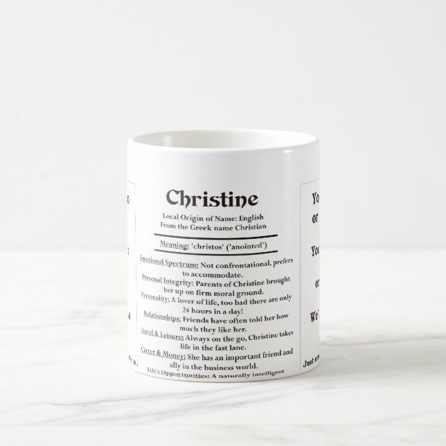 Christine, the Origin and the Meaning Coffee Mug (Center)