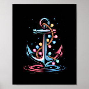 Christma Lights Boating Sailing Cruise Holiday Nau Poster