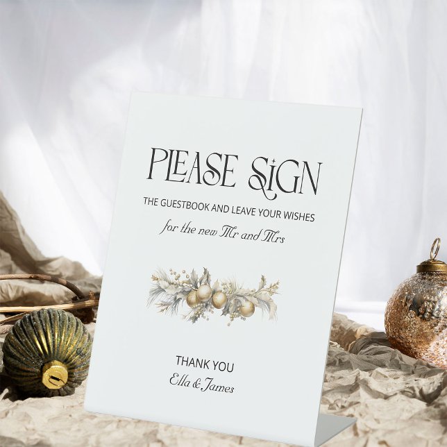 Christma Wedding Gold Garland Guest Book Sign (Guestbook Sign from the Holly Bells Wedding Collection by Darling & May)