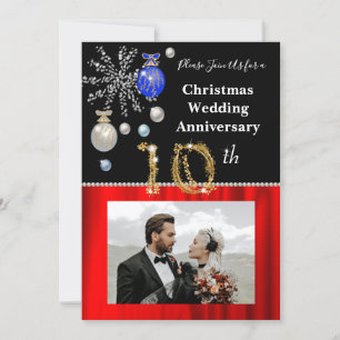 Christmas 10th Wedding Anniversary Black & Gold Invitation