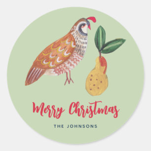 Christmas 12 days of Christmas Partridge Pear Tree Classic Round Sticker