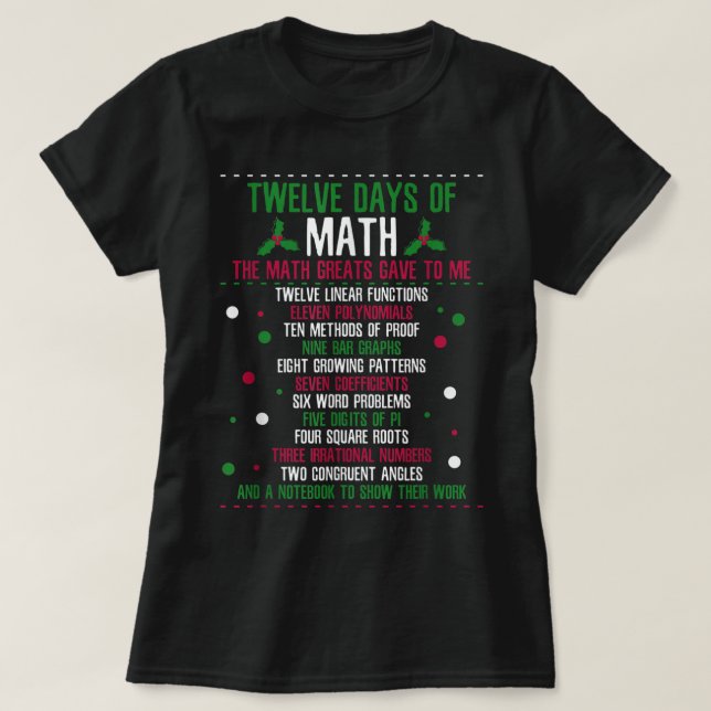 Christmas 12days of Math  T-Shirt (Design Front)
