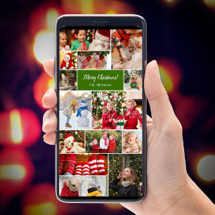 Christmas 14 Photo Collage Green Digital Email Holiday Card