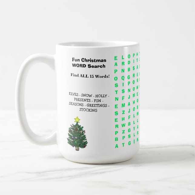 Christmas 15 Word Puzzle Fun Coffee Mug (Left)