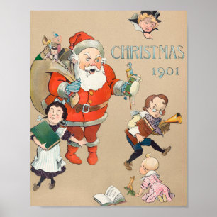 Christmas 1901 santa claus holiday poster