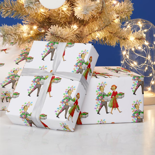 Christmas 1950 Couple Celebration Wrapping Paper (Holidays)