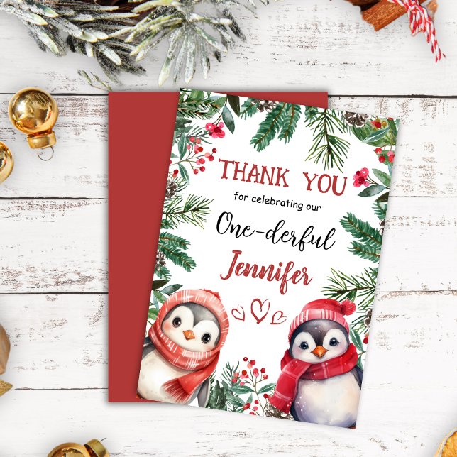 Christmas 1° Birthday Winter Cute Thank You Card (Creator Uploaded)