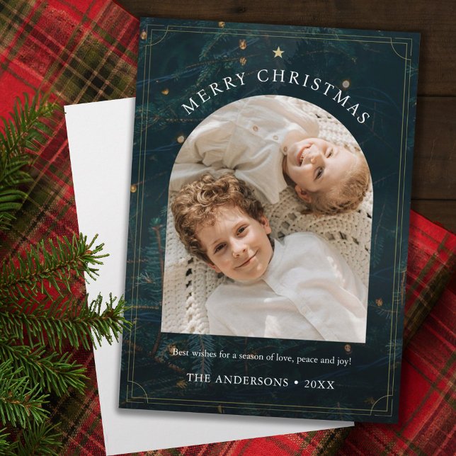Christmas 1 Photo Arch Rustic Christmas Tree Holiday Card (Creator Uploaded)