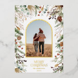 Christmas 1 photo arch watercolor botanical floral foil holiday card<br><div class="desc">modern white floral on trend elegant Christmas watercolor dried botanical muted colours holiday arch 1 photo Christmas card design.</div>