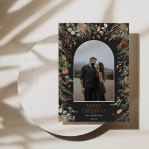 Christmas 1 photo arch watercolor botanical floral foil holiday card