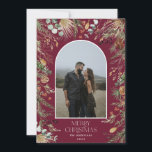 Christmas 1 photo arch watercolor botanical floral holiday card<br><div class="desc">Mery Christmas modern elegant watercolor dried botanical floral muted colors holiday arch 1 photo Christmas card. burgundy backer</div>