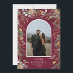 Christmas 1 photo arch watercolor botanical floral holiday card<br><div class="desc">Mery Christmas modern elegant watercolor dried botanical floral muted colors holiday arch 1 photo Christmas card. burgundy backer</div>