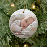Christmas 1 photo baby details deer ceramic ornament<br><div class="desc">First Christmas 1 photo baby details deer elegant modern design. Part of a stunning collection. Beautiful delicate hand drawn deer design.</div>