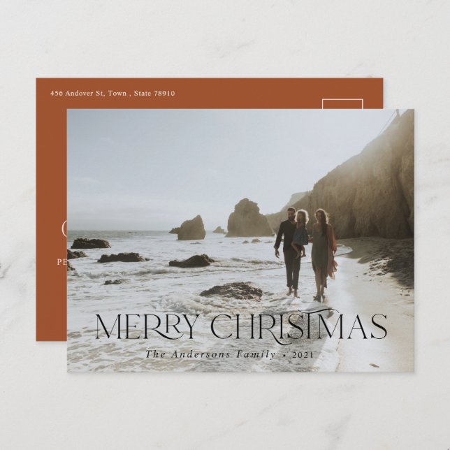 Christmas 1 photo botanical floral folded holiday postcard (Front/Back)