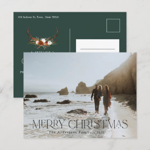 Christmas 1 photo botanical floral stag green postcard