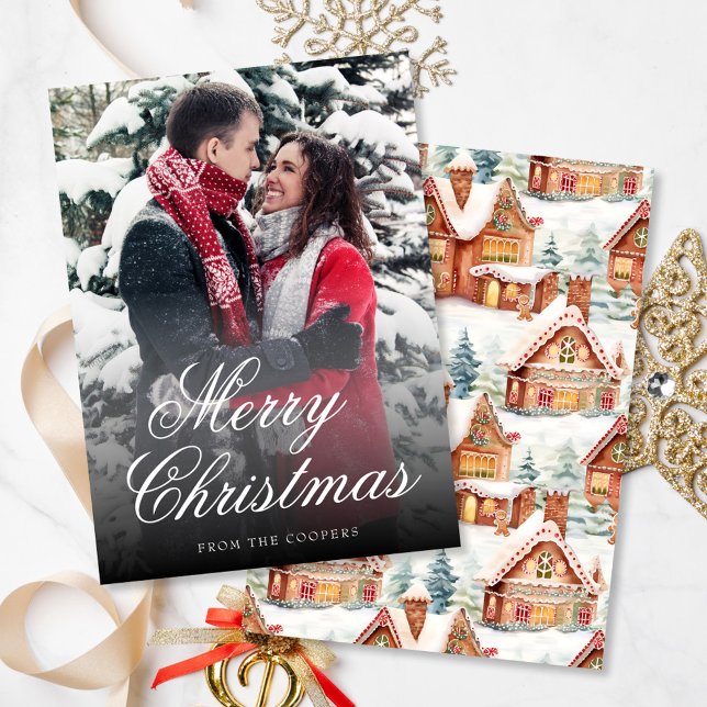 Christmas 1 Photo Gingerbread Pattern Holiday Card (Creator Uploaded)