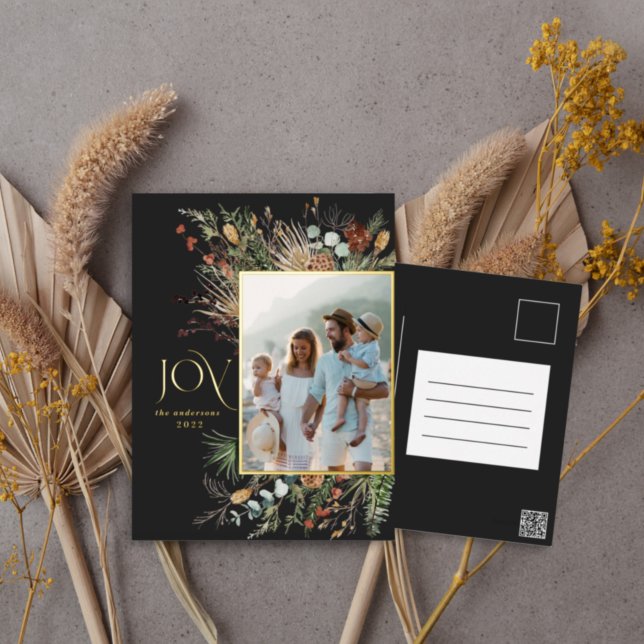 Christmas 1 photo joy botanical floral  foil holiday postcard (Creator Uploaded)