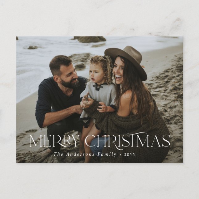 Christmas 1 photo sage green modern typography postcard (Front)