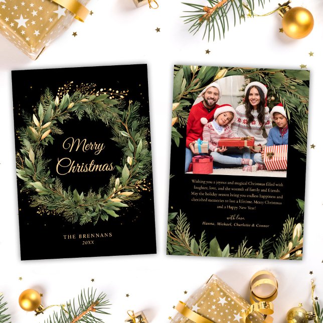 Christmas 1 Photo Watercolor Botanical Elegant Holiday Card (Christmas 1 Photo Watercolor Botanical Elegant Holiday Card)