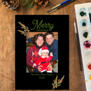 Christmas 1 Photo Watercolor Modern Botanical Holiday Card