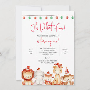 Christmas 1st Birthday, Animal Party, Santa Invitation