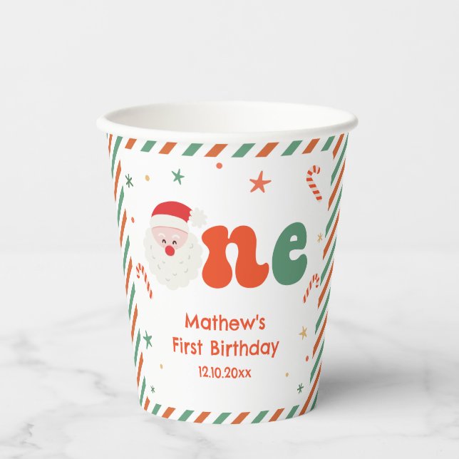 Christmas 1st Birthday Boy Paper Cups (Front)