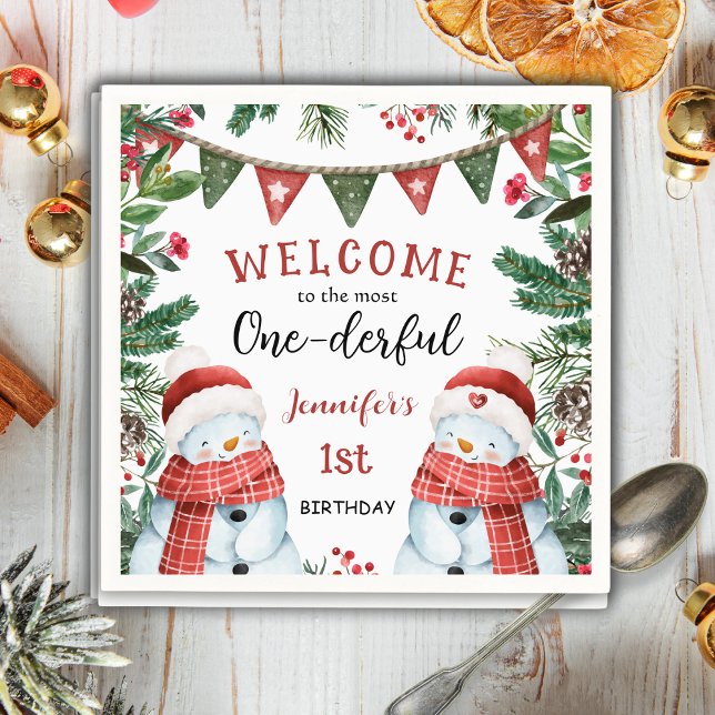 Christmas 1st Birthday Cute Winter Woodland Napkin (Creator Uploaded)