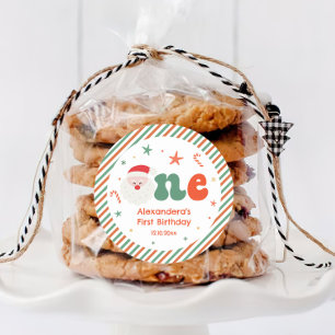 Christmas 1st Birthday Party Classic Round Sticker
