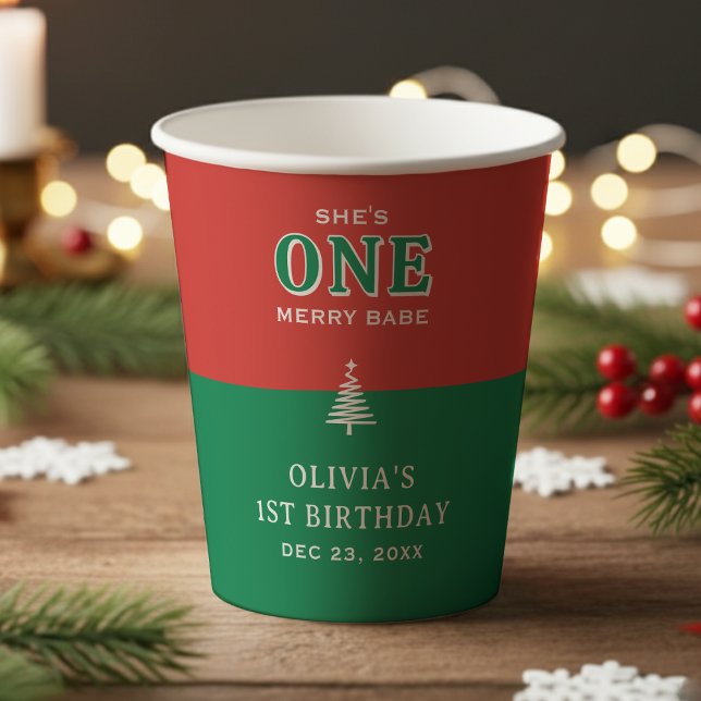 Christmas 1st Birthday Party Festive Red & Green Paper Cups (Christmas 1st Birthday Party Festive Red & Green Paper Cups
)