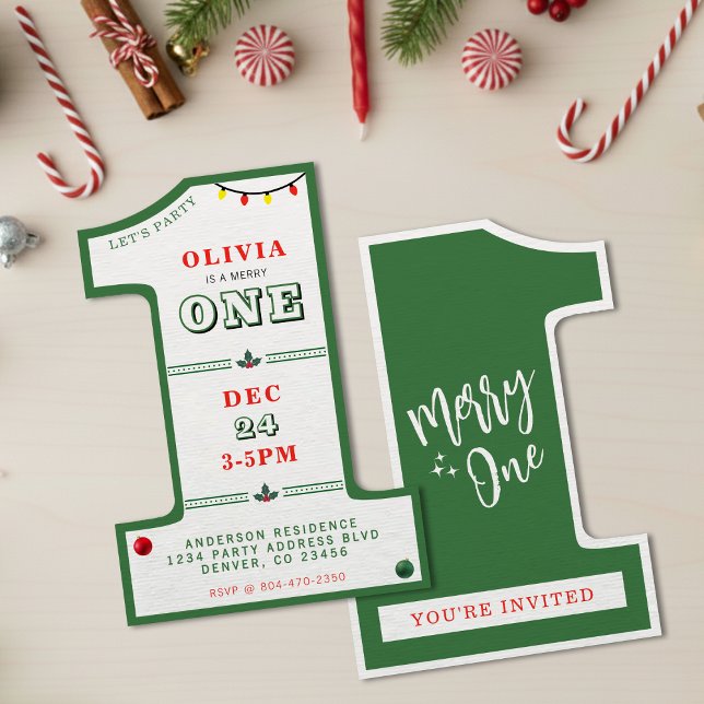 Christmas 1st Birthday Party Kids Merry One Invitation (Christmas 1st Birthday Party Kids Merry One Invitation
)