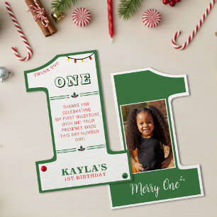 Christmas 1st Birthday Party Merry One Photo Thank You Card