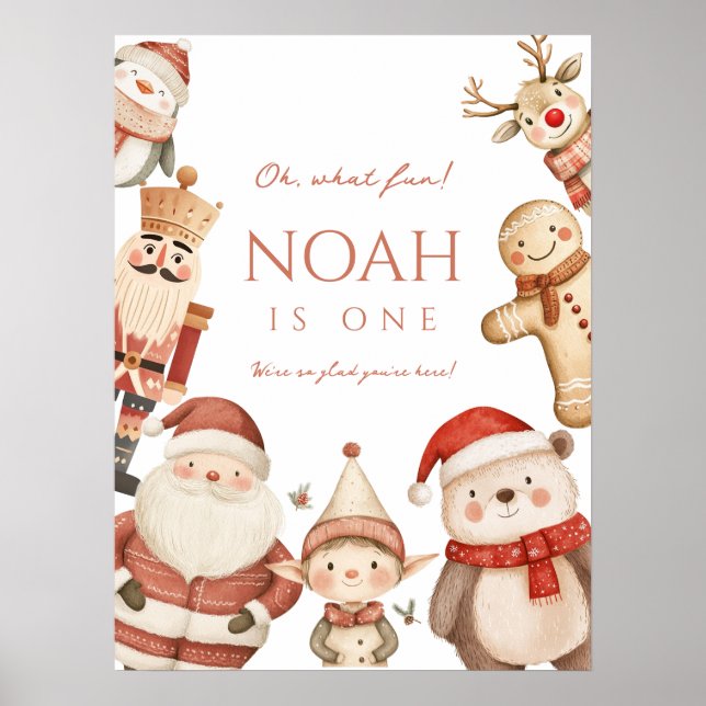 Christmas 1st Birthday Poster Sign for Boys Winter (Front)