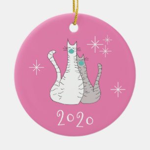 Christmas 2020 Cats Face Masks Cute Pink Ceramic Ornament