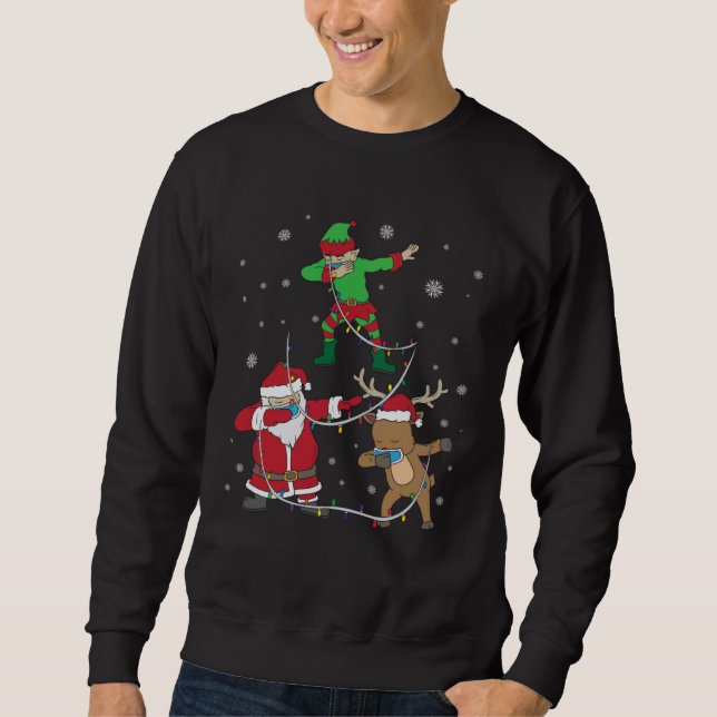 Christmas 2020 Dabbing Santa Elf Reindeer Face Mas Sweatshirt (Front)